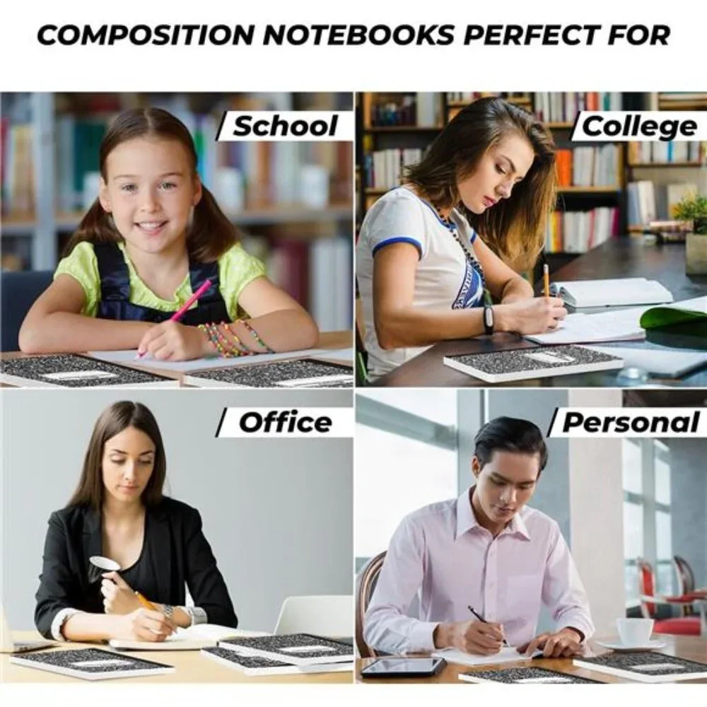 5 Packs Composition Notebook Wide Ruled 100 Sheets 9-3/4 x 7-1/2 School Supplies